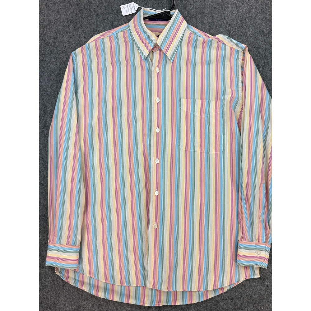 Alan Flusser Mens Medium Multi Color Pastel Striped Cotton Button Down Shirt EPO
